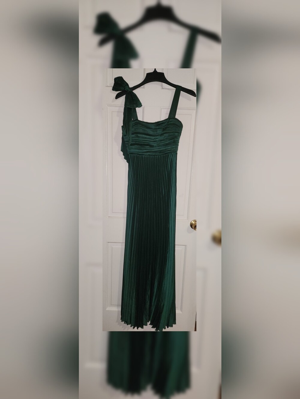 Lulus Gorgeous Purpose Emerald Satin Pleated Sleeveless Bow Maxi Dress S - Picture 2 of 13